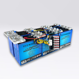 Batteria LTO TITANIUM 14.4V 60Ah - 18 Celle con BMS e Barre - 35x15x11cm