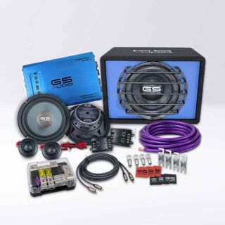Kit Car Audio Completo 2 Vie + Subwoofer Attivo 8” | Amplificatore GS-280.2CMP + Cavi 25 mm²